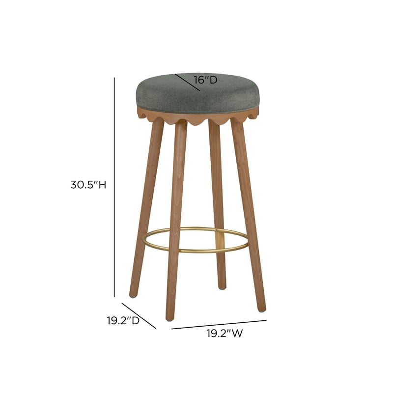 Oodle Green Performance Vegan Mohair Light Walnut Bar Stool