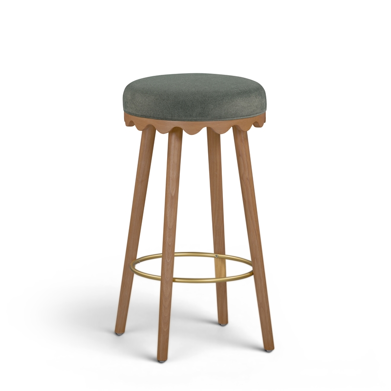 Oodle Green Performance Vegan Mohair Light Walnut Bar Stool