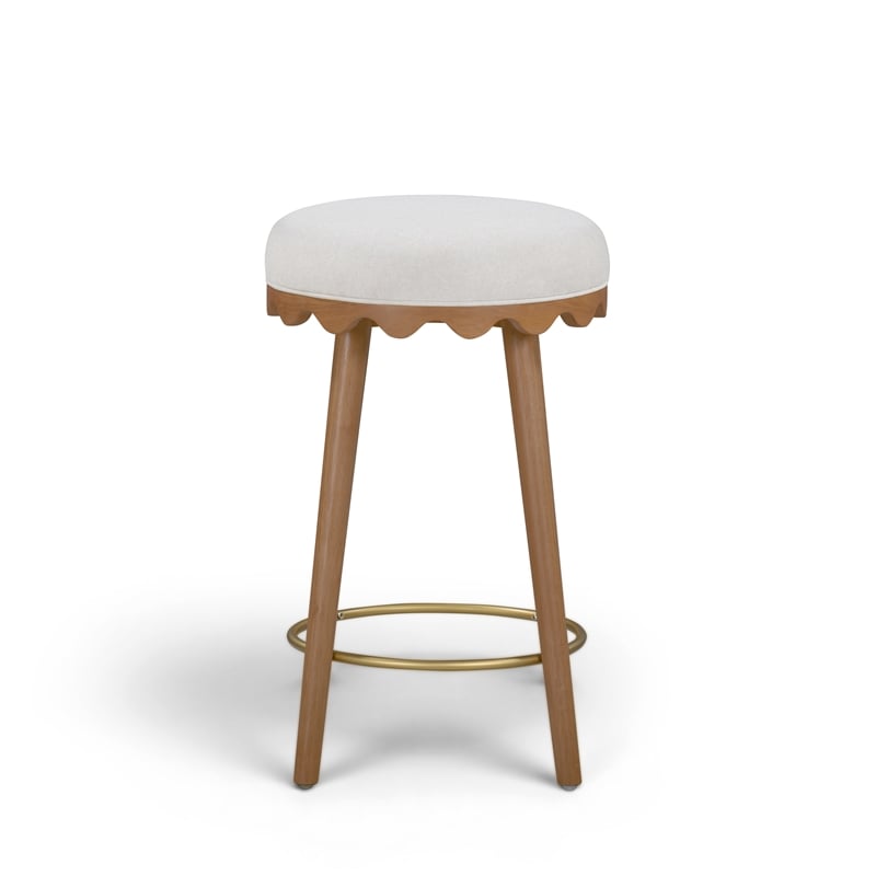 Oodle Cream Performance Vegan Mohair Light Walnut Counter Stool