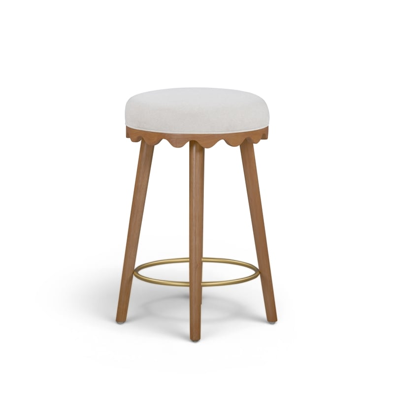 Oodle Cream Performance Vegan Mohair Light Walnut Counter Stool