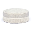 Tassy Neutral Floral Tasseled Round Ottoman