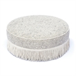 Tassy Neutral Floral Tasseled Round Ottoman