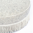 Tassy Neutral Floral Tasseled Round Ottoman