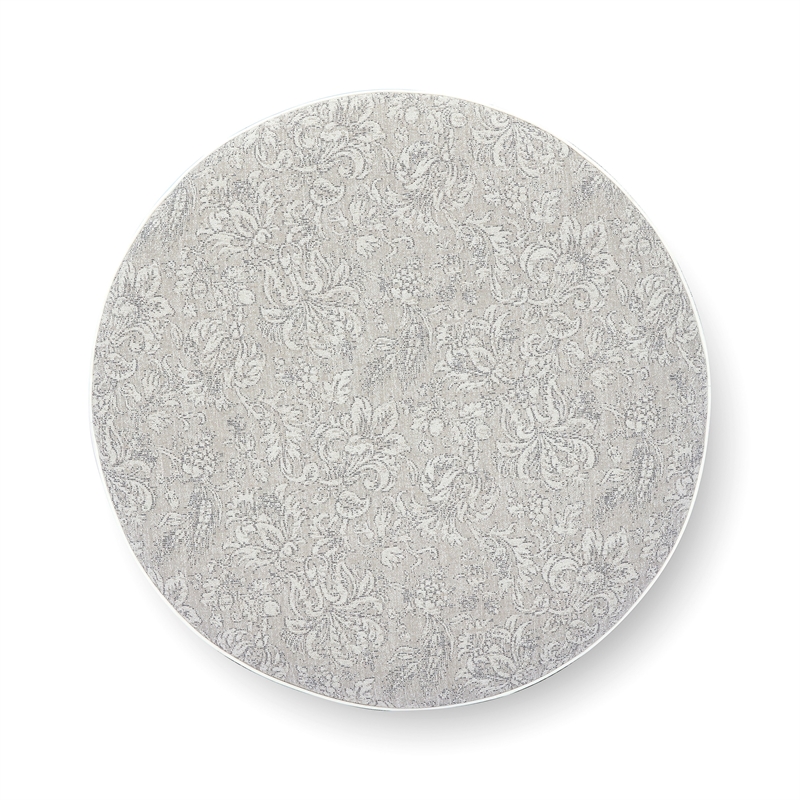 Tassy Neutral Floral Tasseled Round Ottoman