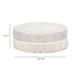 Tassy Neutral Floral Tasseled Round Ottoman