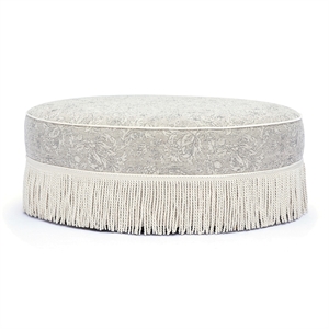 Tassy Neutral Floral Tasseled Round Ottoman