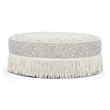 Tassy Neutral Floral Tasseled Round Ottoman