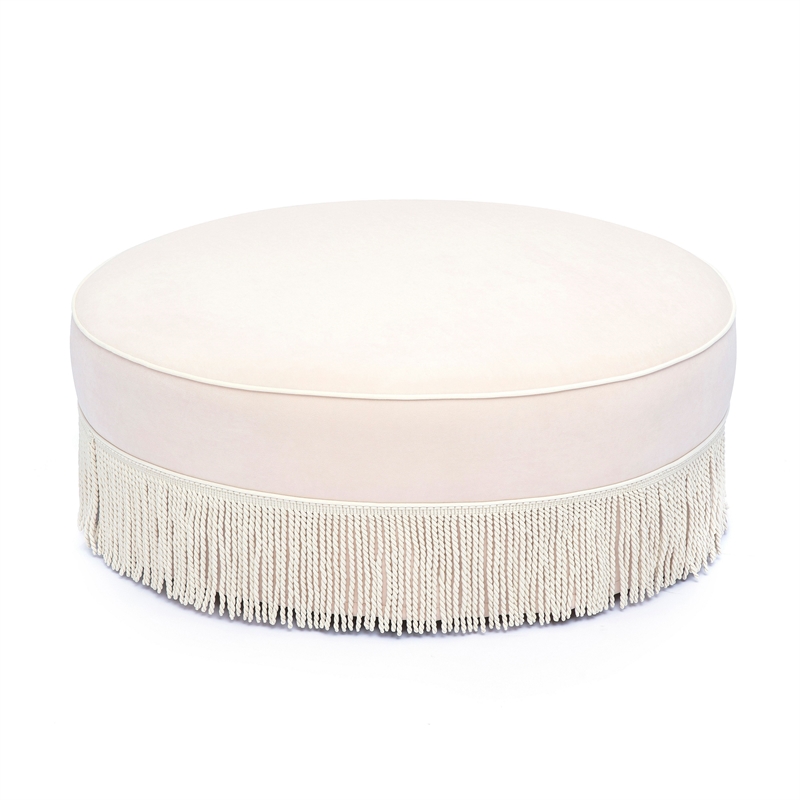 Tassy Pink Tasseled Round Ottoman