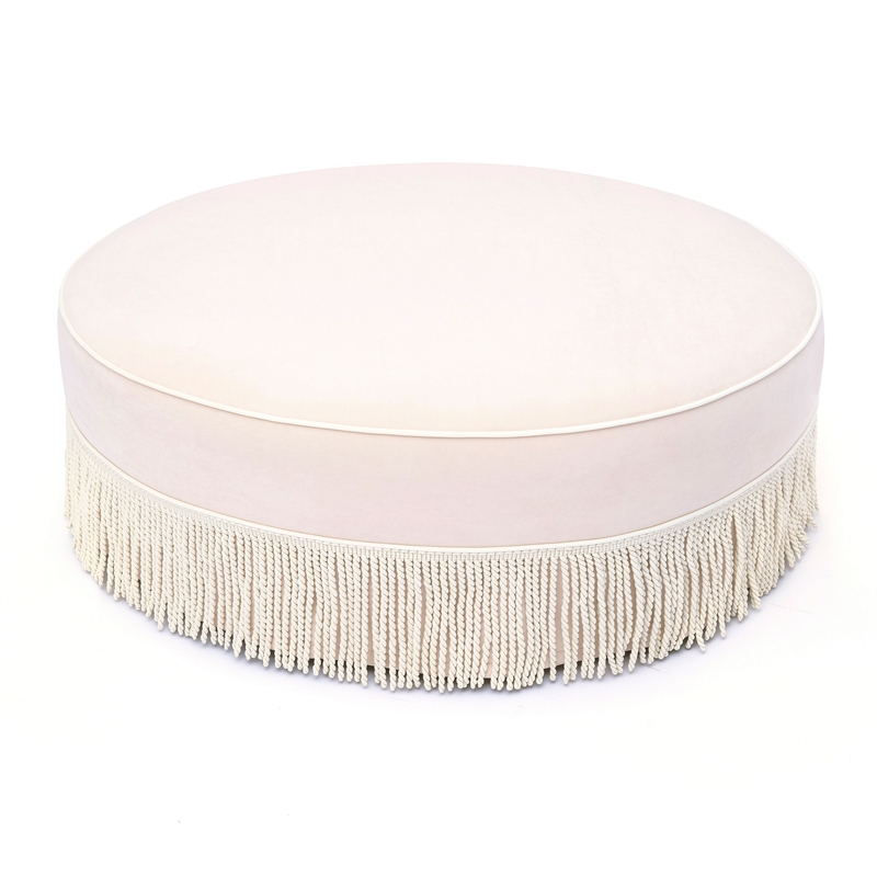 Tassy Pink Tasseled Round Ottoman