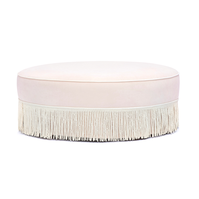 Tassy Pink Tasseled Round Ottoman