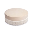 Tassy Tan Tasseled Round Ottoman