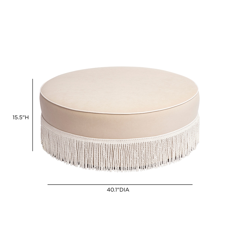Tassy Tan Tasseled Round Ottoman