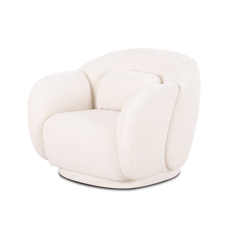 Misty Cream Textured Knubby Fabric Accent Chair