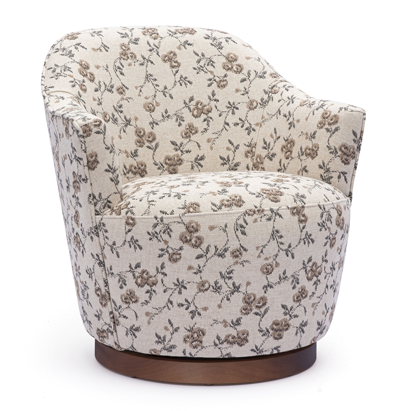 Skyla Beige Floral Jacquard Swivel Accent Chair