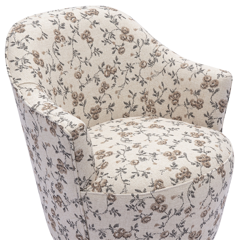 Skyla Beige Floral Jacquard Swivel Accent Chair