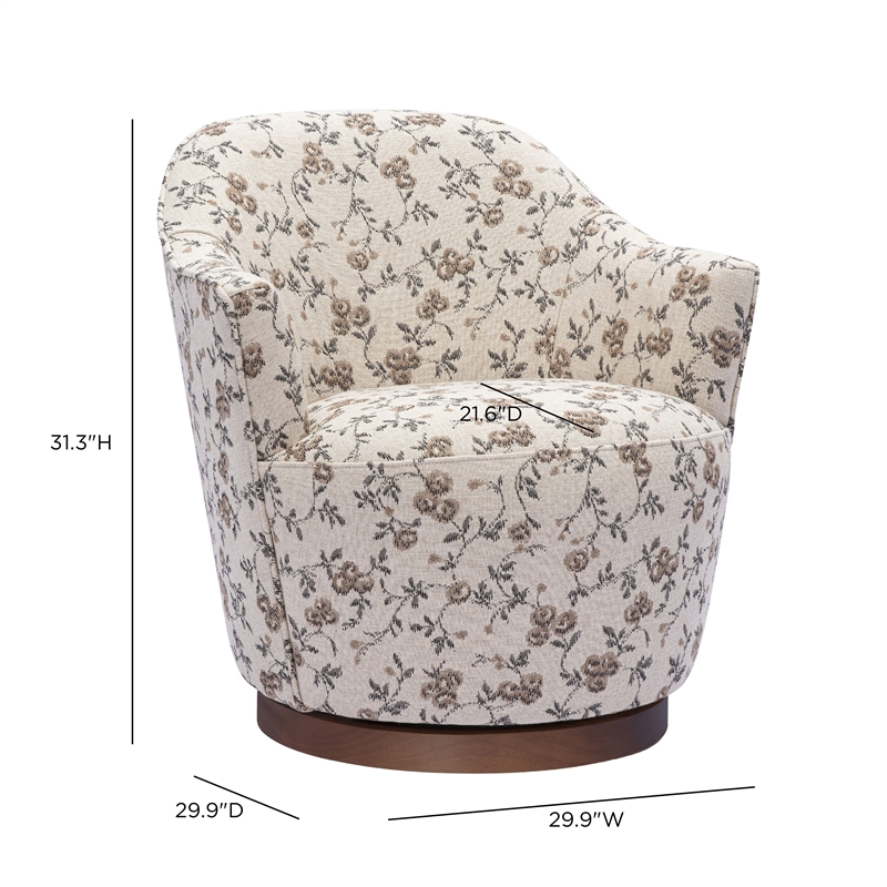 Skyla Beige Floral Jacquard Swivel Accent Chair
