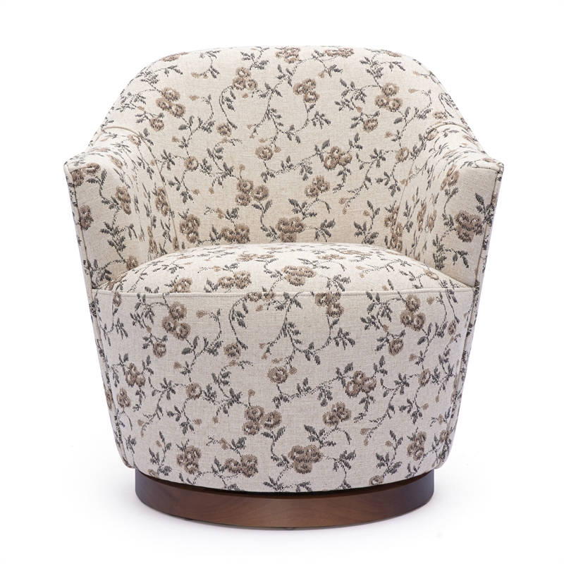 Skyla Beige Floral Jacquard Swivel Accent Chair