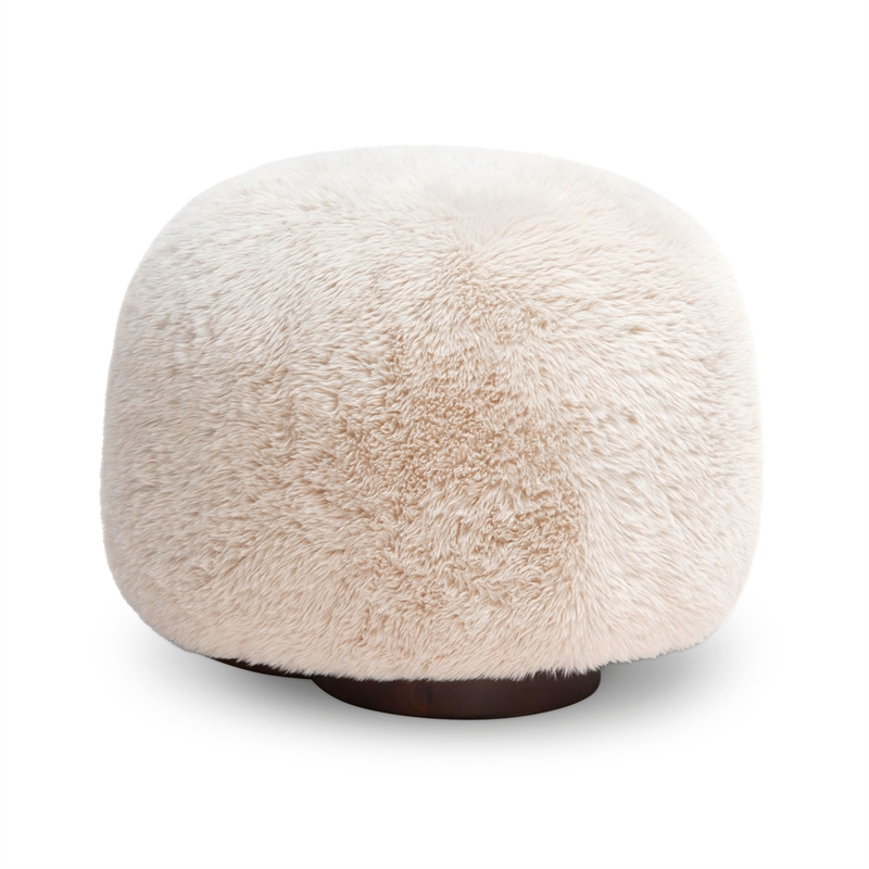 Oopa Cream Contract-Grade Straight Vegan Shearling Swivel Ottoman