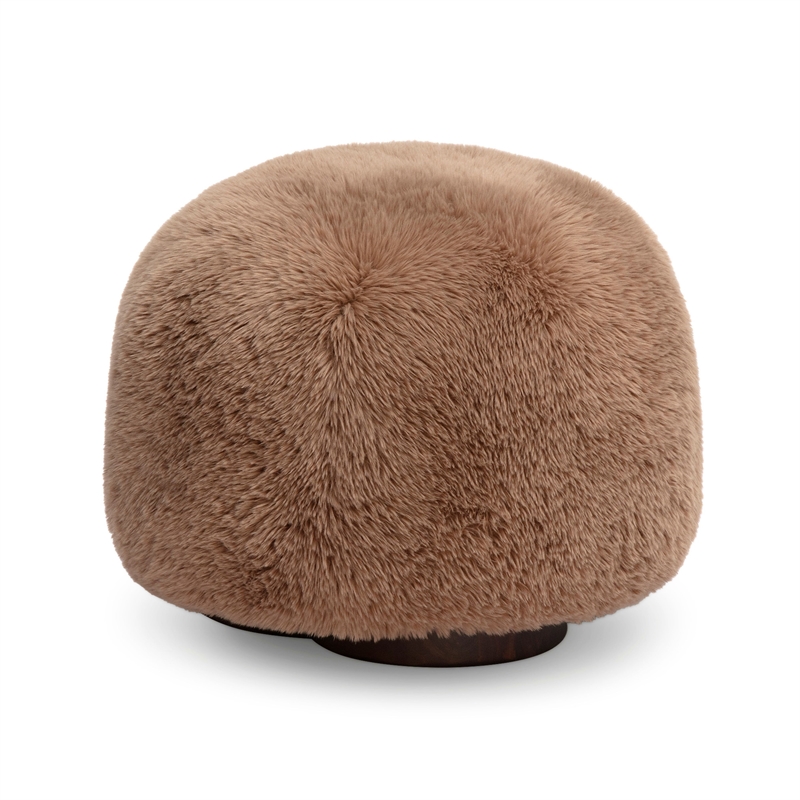 Oopa Taupe Contract-Grade Straight Vegan Shearling Swivel Ottoman