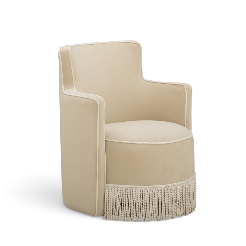 Passe Tasseled Tan Performance Velvet Swivel Chair