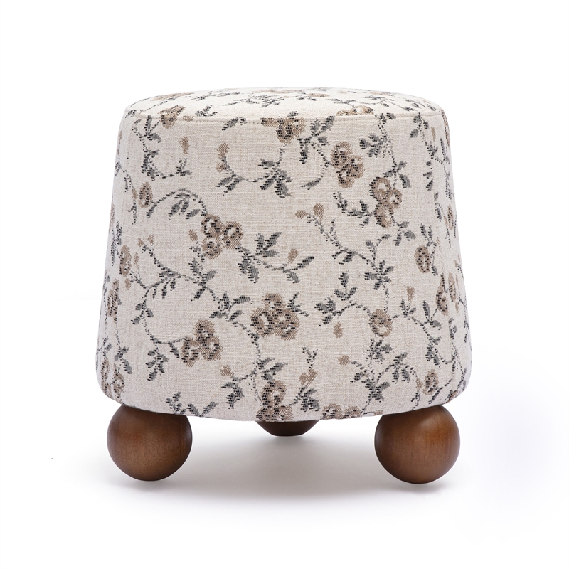 Jaine Beige Floral Jacquard Ottoman