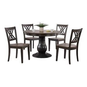 5-Pc Double X Wood Bella Dining Set in Gray/Black Stone