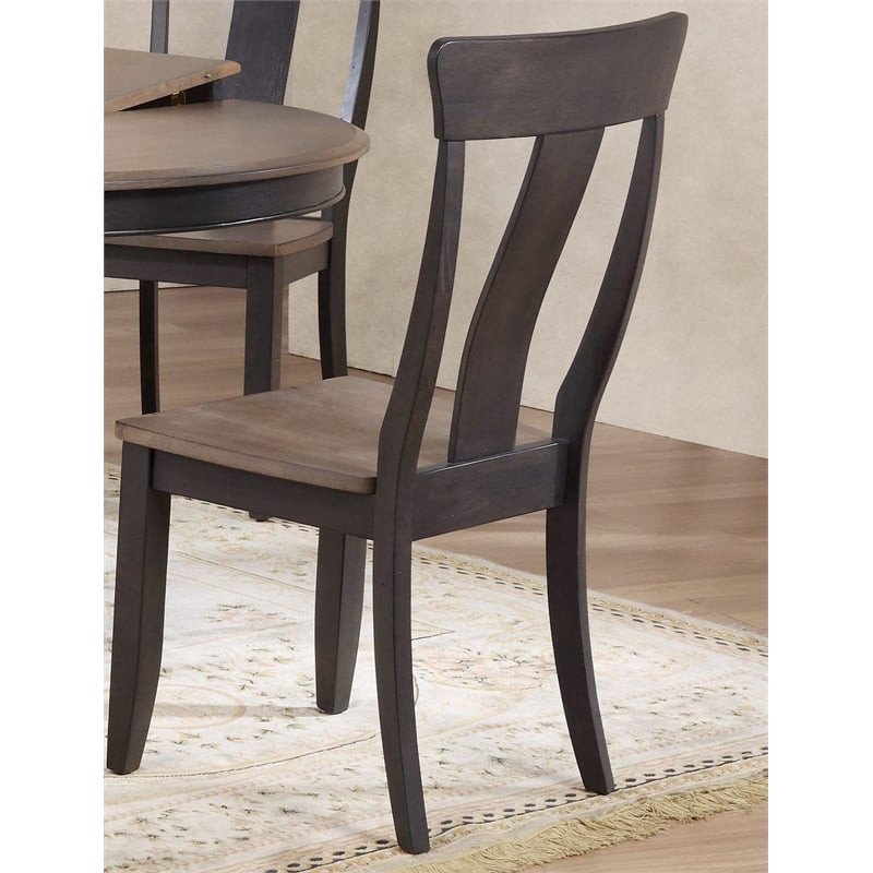 7-Pc Panel Wood Bella Dining Set in Gray/Black Stone