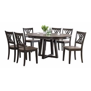 7-Pc Double X Pedestal Dining Set in Gray/Black Stone