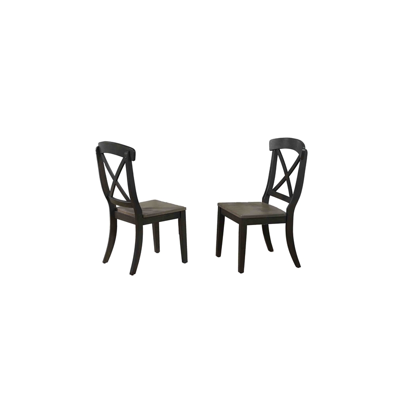 Art Deco Transitional X-Back Wood Dining Set in Gray & Black Stone 5-Piece Set