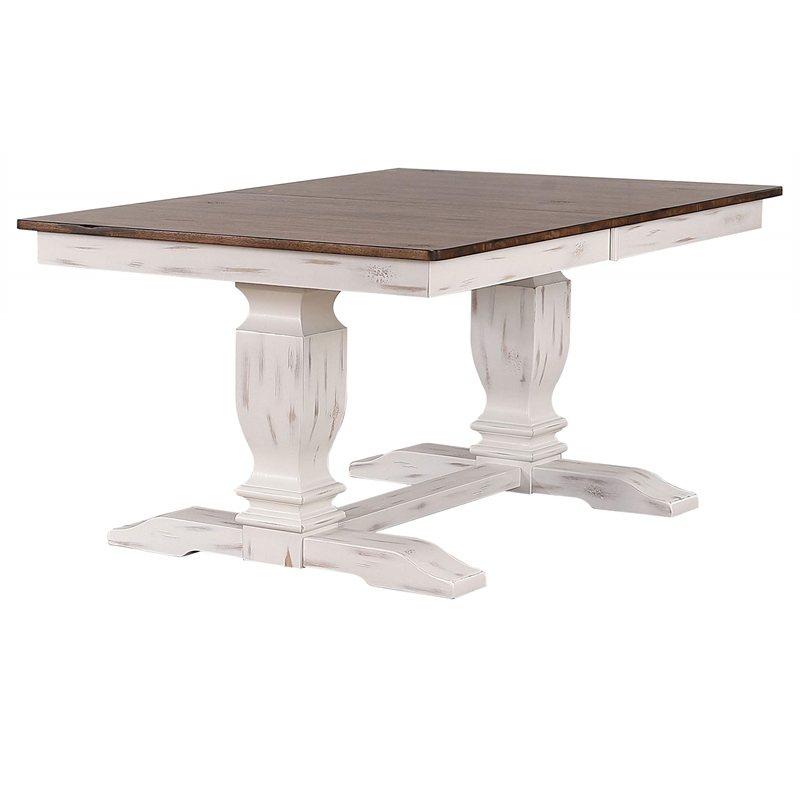 Double Pedestal Wood Dining Table in Cocoa/Cotton White