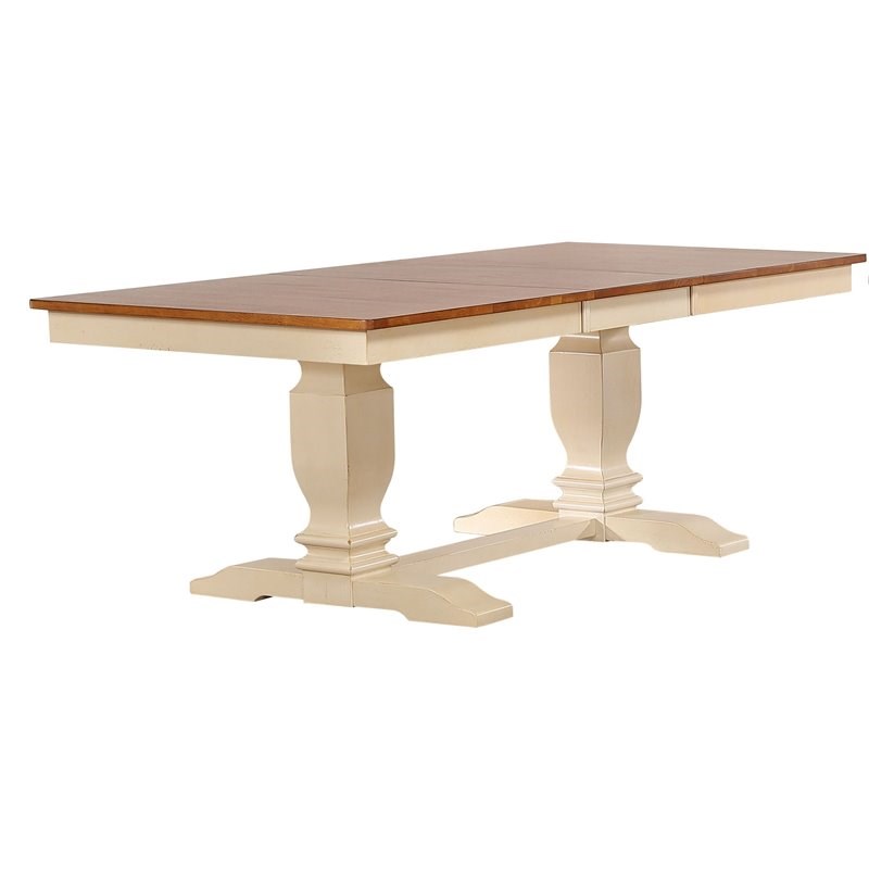 Double Pedestal Wood Dining Table in Caramel/Biscotti