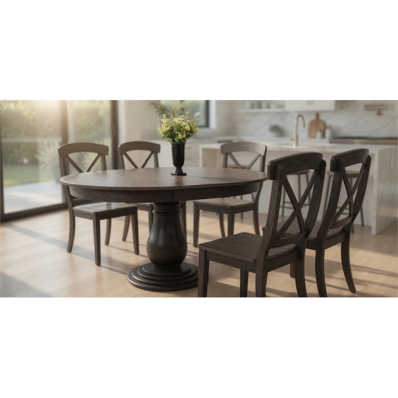 7-piece Round- Oval Solid Wood Extendable Bella Dining Set in Antique Grey
