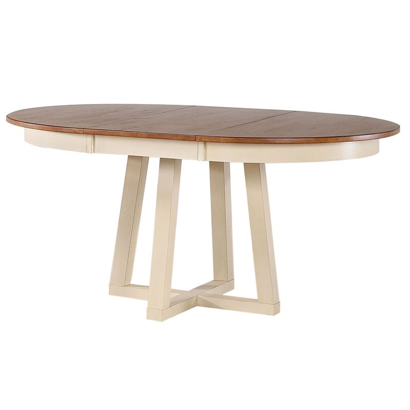 7-Pc Panel Wood Cross Pedestal Dining Set in Caramel