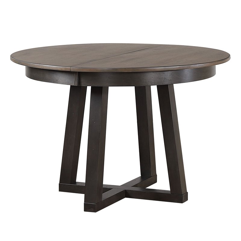 7-Pc Panel Wood Pedestal Dining Set in Gray/Black Stone