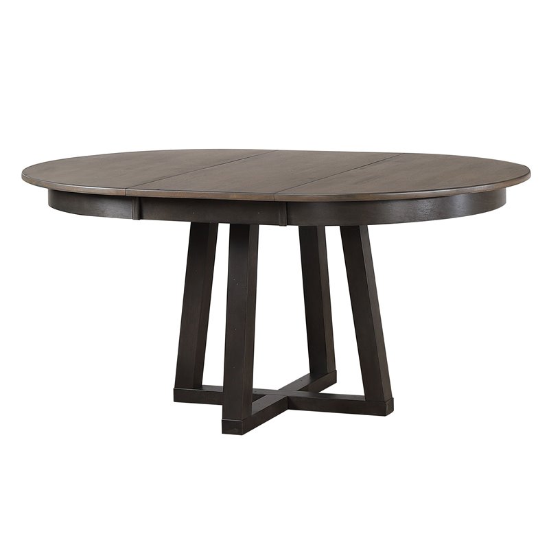7-Pc Panel Wood Pedestal Dining Set in Gray/Black Stone