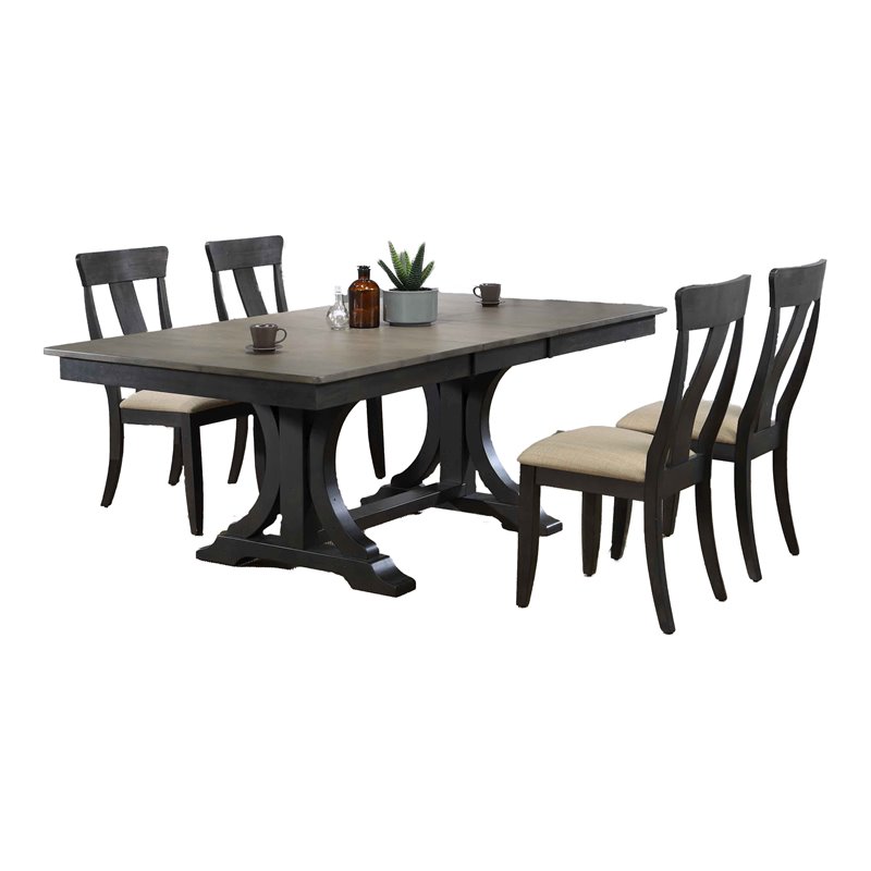 5-Pc Deco Wood Dining Set in Gray/Black Stone