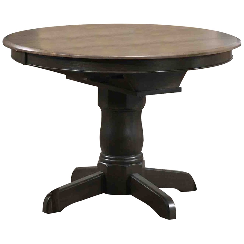 5-Piece Round Wood Dining Set in Gray/Black Stone