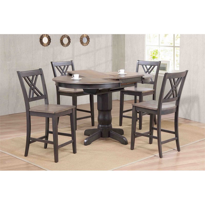5-Piece Double X Wood Dining Set in Gray/Black Stone