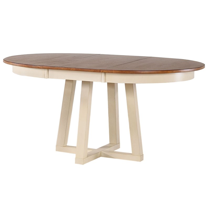 5-Pc Double X-Back Solid Wood Extendable Dining Set in Caramel/ Biscotti