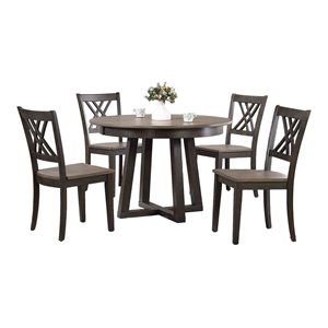 5-Pc Double X-Back Solid Wood Extendable Dining Set in Grey
