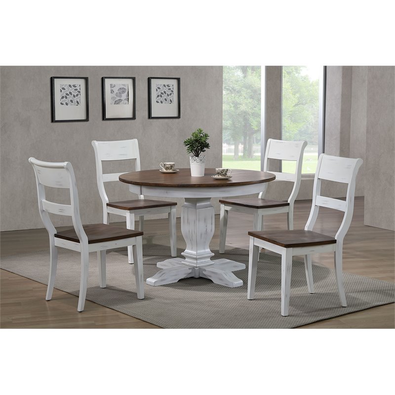 5-Piece Solid Wood Extendable Dining Set in White & Brown
