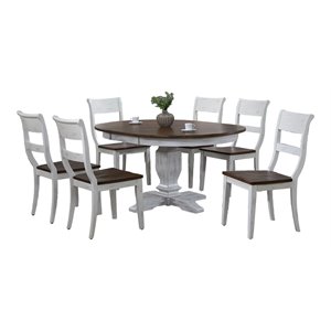 7-Piece Solid Wood Extendable Dining Set in White & Brown