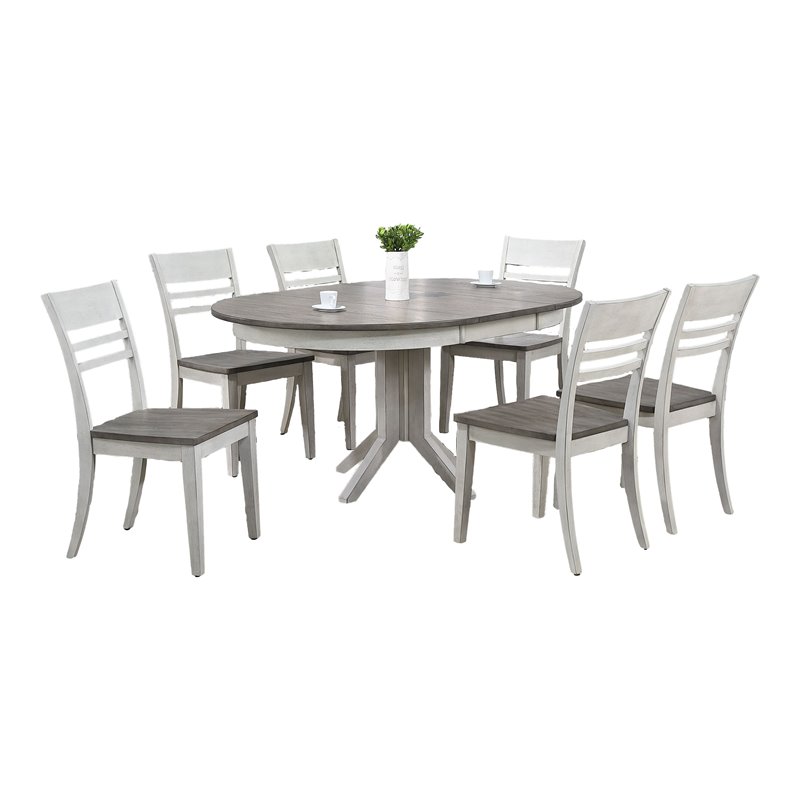 7-Pc Contemporary Wood Dining Set in Ash/Stormy White