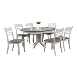 7-Pc Contemporary Wood Dining Set in Ash/Stormy White