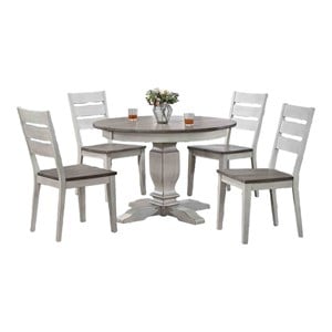 5-Pc Ladder Back Wood Dining Set in Ash/Stormy White