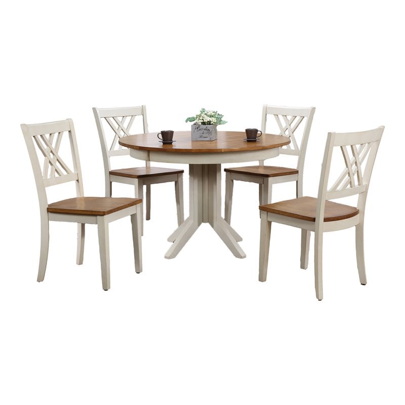 5-Pc Double X-Back Wood Dining Set in Caramel/Biscotti