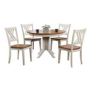 5-Pc Double X-Back Wood Dining Set in Caramel/Biscotti