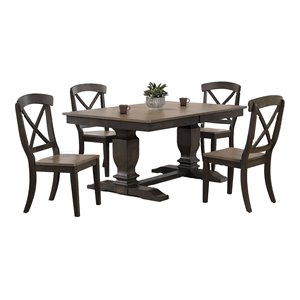 5-Pc Wood Pedestal Dining Set in Gray/Black Stone