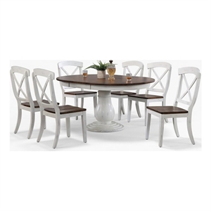 &quot45&quot&quotx45&quot&quotx63&quot Solid Wood Extendable Dining Set In White/ Brown Transitional  X-x Back 7-Piece Bella Dining Set