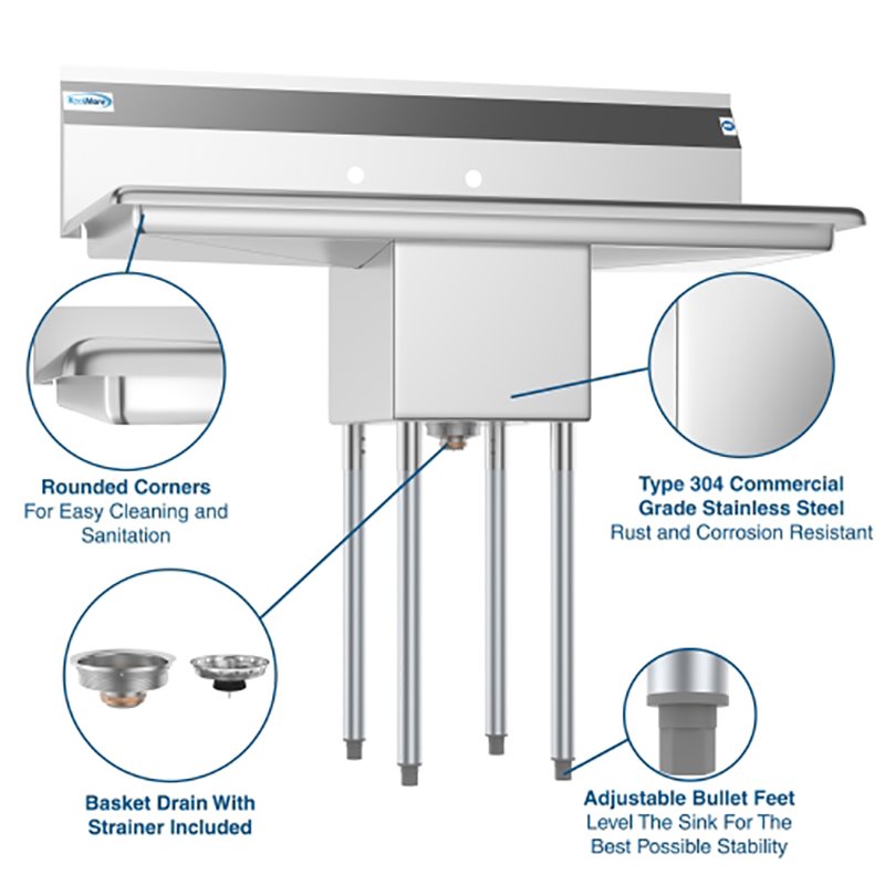 Koolmore 12x16x10 NSF Stainless Steel Kitchen Prep/Utility Sink in Silver
